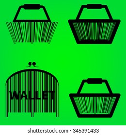 supermarket basket and wallet, vector