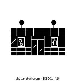Supermarket black icon concept. Supermarket  vector sign, symbol, illustration.