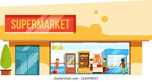 Supermarket Building Cartoon Grocery Store Front Stock Vector (Royalty ...