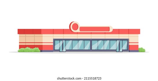 Supermarket Building Exterior With Panoramic Glass Doors And Windows Isometric Vector Illustration. Urban Store Hypermarket Customers Grocery Service Commercial City Architecture Isolated