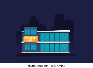 Supermarket building facade flat vector illustration.