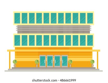 Supermarket building facade, flat vector illustration.