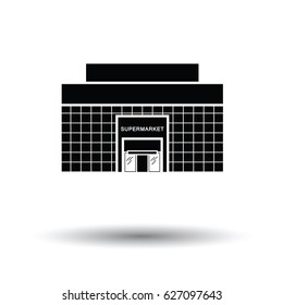 Supermarket building icon. Black background with white. Vector illustration.