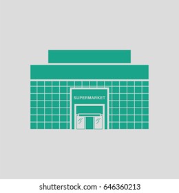 Supermarket building icon. Gray background with green. Vector illustration.