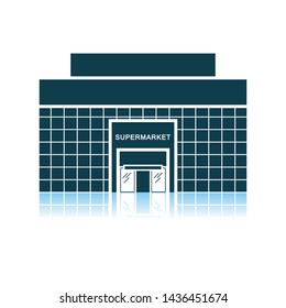 Icono de construcción de supermercados. Diseño de reflexión de sombra. Ilustración vectorial.