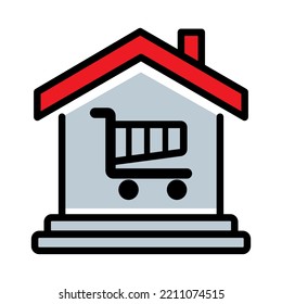 Supermarket Building Icon. Shopping Mall Map Location Sign. Apartment Shopping Symbol. Vector Illustration.