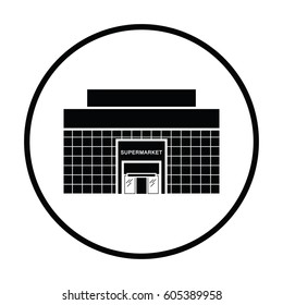 Supermarket building icon. Thin circle design. Vector illustration.