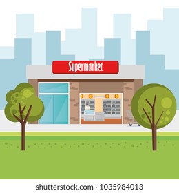 supermarket building scene icon