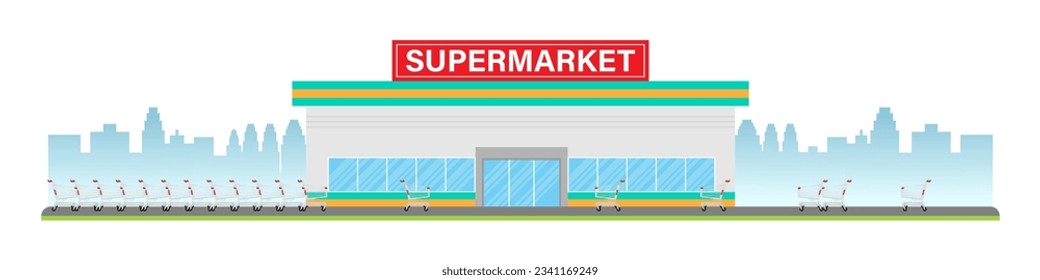 Supermarket Building or Supermarket Store. Convenience Store Building Vector Illustration. 