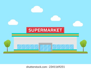 Supermarket Building or Supermarket Store. Convenience Store Building Vector Illustration. 