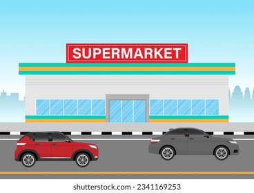 Supermarket Building or Supermarket Store. Convenience Store Building Vector Illustration. 