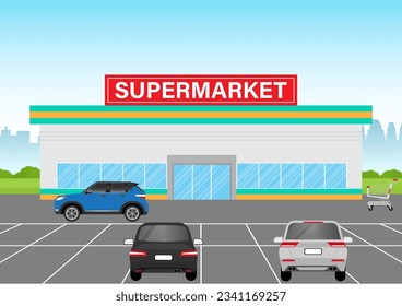 Supermarket Building or Supermarket Store. Convenience Store Building Vector Illustration. 