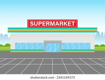 Supermarket Building or Supermarket Store. Convenience Store Building Vector Illustration. 