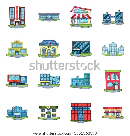 Supermarket building vector cartoon icon. Set illustration of store and city supermarket.Vector set of icon for building.
