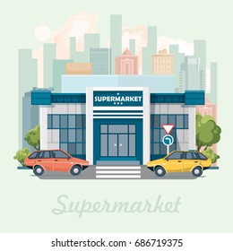 Supermarket building vector illustration in flat design.