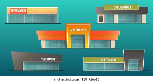 Supermarket buildings set  and local shop isolated vector illustration