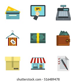 Supermarket buying icons set. Flat illustration of 9 supermarket buying vector icons for web