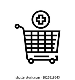 supermarket cart adding products line icon vector. supermarket cart adding products sign. isolated contour symbol black illustration