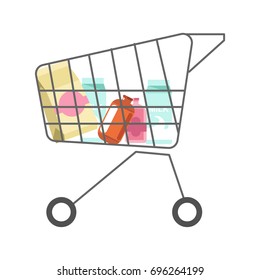 Supermarket cart with dairy products minimalistic isolated illustration