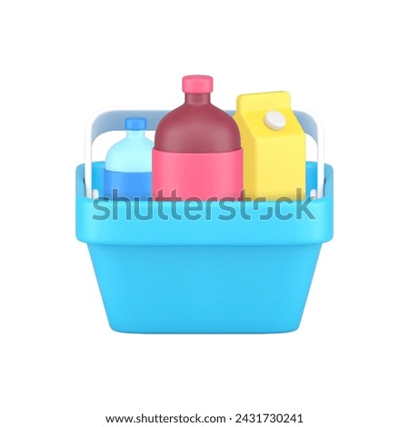 Supermarket cart full of food and drink grocery shopping and consumerism 3d icon realistic vector illustration. Shop store market groceries self service commercial retail buying goods purchase product