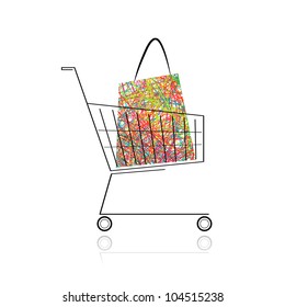Supermarket cart with shopping bag for your design