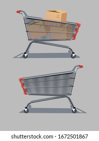 Supermarket cart vector asset for animation. The cart has layered structure, so you can put any stuff inside.