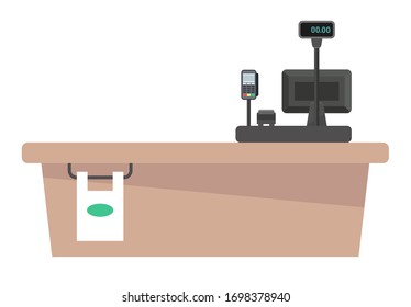 Supermarket cash desk. Counter. Vector flat illustration.