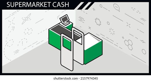 Supermarket cash isometric design icon. Vector web illustration. 3d colorful concept