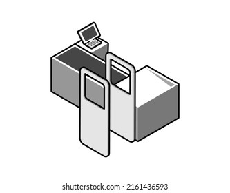 Supermarket cash isometric design icon. Vector web illustration. 3d colorful concept