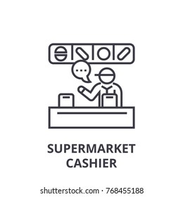 Kassiererliniensymbol im Supermarkt, Umriss, Linearsymbol, Vektorgrafik