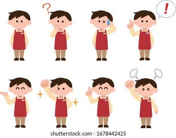 Supermarket clerk (male) illustration set