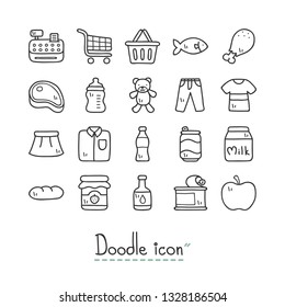 Supermarket. Cute doodle Icons.