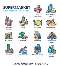 Supermarket Department Icon Set For Navigation. Vector Illustration