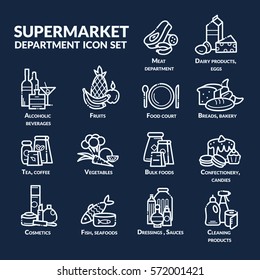 Supermarket Department Icon Set For Navigation. Vector Illustration