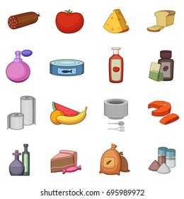 Supermarket department icons set. Cartoon illustration of 16 supermarket department vector icons for web