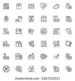 Supermarket Departments line icons set. linear style symbols collection, outline signs pack. Shopping market vector graphics. Set includes icons as grocery store, bakery, dairy products, beverages