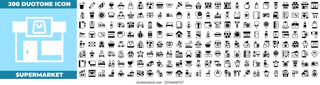 Supermarket Duotone Editable Icons set.