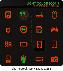 Supermarket electronic easy color vector icons on dark background for user interface design