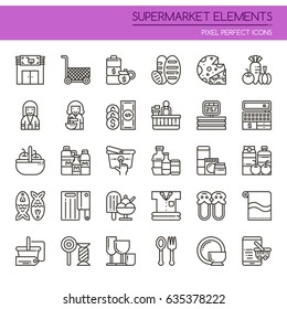 Supermarket Elements , Thin Line and Pixel Perfect Icons
