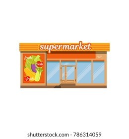 Supermarket facade, store with showcase vector Illustration