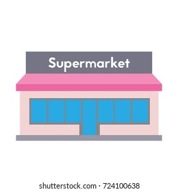 Supermarket facade. Vector illustration of store building. Ideal for business web publications and graphic design. Flat style vector illustration.