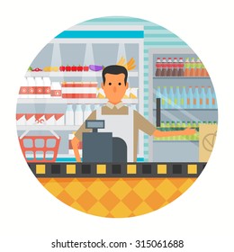 Supermarket in flat design.