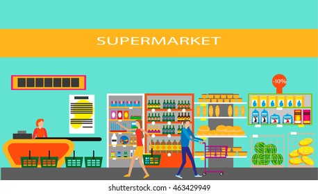 Supermarket in flat style. Vector illustration