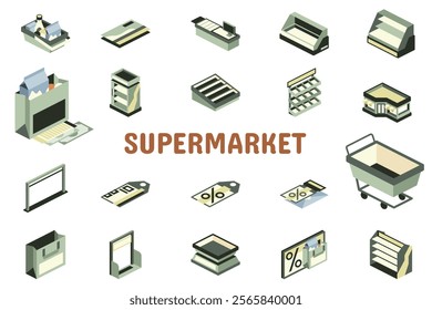 Supermarket Flat Vector Illustration Icon Sticker Set Design Materials