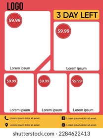 supermarket flyer design template. grocery store poster red color 3 day left offer