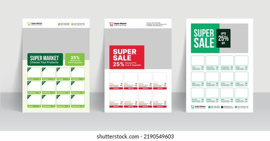 Supermarket flyer template for fruit and vegetable product promotion with discount poster