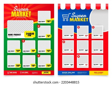 Supermarket flyer template. Shop poster design. Grocery Ads. Flyer Promotion. Vector illustration A4 size