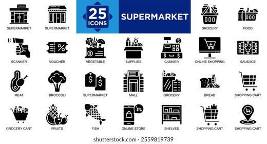 supermarket, food, retail, grocery, store, commerce icon set. Outline icons collection. Simple vector illustration	