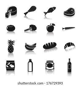 Supermarket foods pictograms of fresh and natural chicken cheese cereals and milk isolated vector illustration