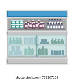 supermarket fridge with products